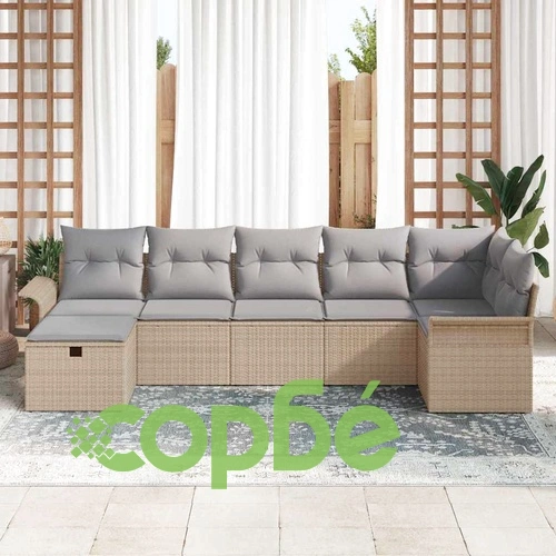 Градински комплект мебели от полиратан 7 части с възглавници бежово и светлосиво ➤ топ цена ➤ sorbe.bg