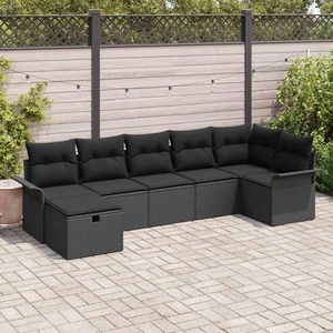 Градински Комплект Мебели 7 Части Полиратан Черен 297.5 x 132.5 x 85 см