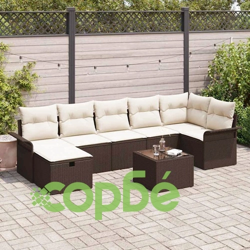 Градински комплект мебели от полиратан 8 части с възглавници кафяво и кремаво ➤ топ цена ➤ sorbe.bg