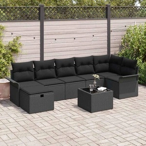 Градински комплект диван 8 части черен полиратан 297.5 x 132.5 x 85 см