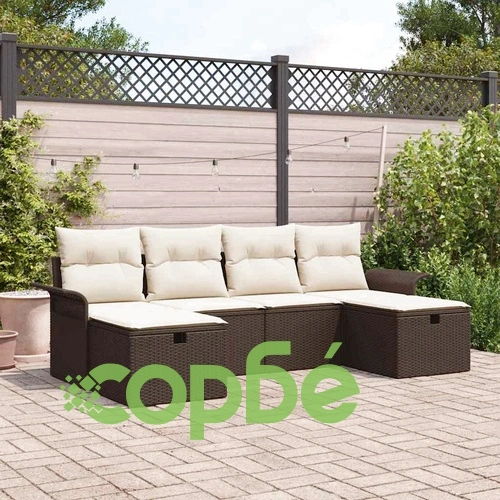 Градински комплект мебели от полиратан 6 части с възглавници кафяв и кремав ➤ топ цена ➤ sorbe.bg