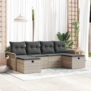 Градински комплект мебели от полиратан 6 части светлосив 251x117x85 см