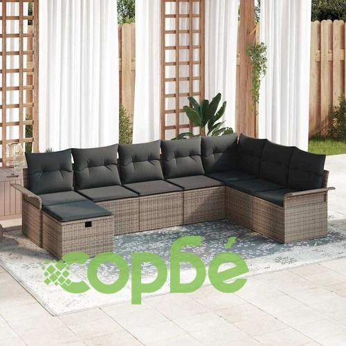 Градински диван комплект 8 части полиратан сив 297.5 x 187.5 x 85 см ➤ топ цена ➤ sorbe.bg