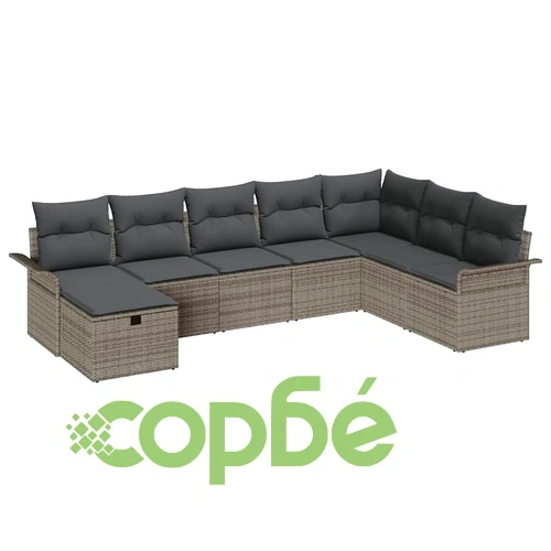 Градински диван комплект 8 части полиратан сив 297.5 x 187.5 x 85 см ➤ топ цена ➤ sorbe.bg