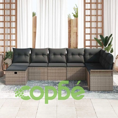 Градински диван комплект 8 части полиратан сив 297.5 x 187.5 x 85 см ➤ топ цена ➤ sorbe.bg