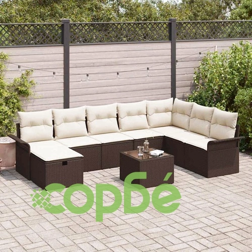 Градински комплект от полиратан с възглавници 9 части кафяв и кремав ➤ топ цена ➤ sorbe.bg