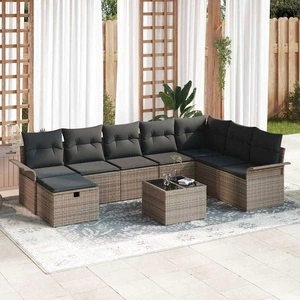 Градински комплект мебели 9 части от полиратан сив 297.5 x 187.5 x 85 см