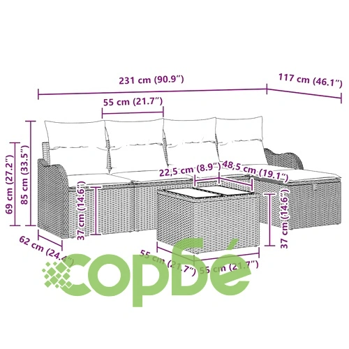 Градински комплект мебели от полиратан 6 части с възглавници кафяв и кремав ➤ топ цена ➤ sorbe.bg