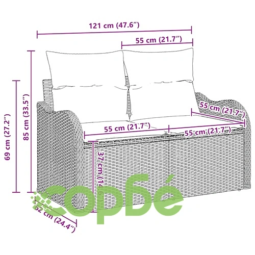 Градински комплект софа 6 части с възглавници бежов полиратан 232x122x85 см ➤ топ цена ➤ sorbe.bg
