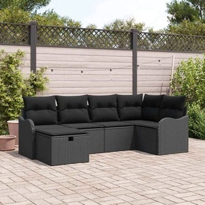 Градински диван комплект 6 части полиратан черен 232.5 x 122.5 x 85 см