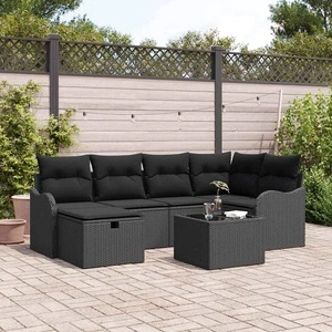 Градински комплект мебели 7 части полиратан черен 232.5 x 122.5 x 85 см