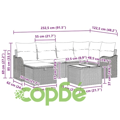 Градински комплект мебели 7 части полиратан черен 232.5 x 122.5 x 85 см ➤ топ цена ➤ sorbe.bg