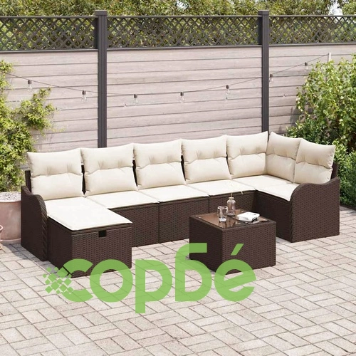 8-елементен градински ратанов комплект с възглавници кафяв и кремав 287x122x85 см ➤ топ цена ➤ sorbe.bg