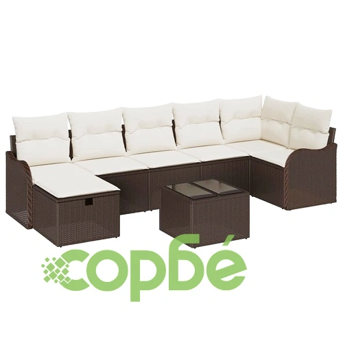 8-елементен градински ратанов комплект с възглавници кафяв и кремав 287x122x85 см ➤ топ цена ➤ sorbe.bg