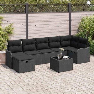 Градински комплект мебели 8 части полиратан черен 287.5 x 122.5 x 85 см