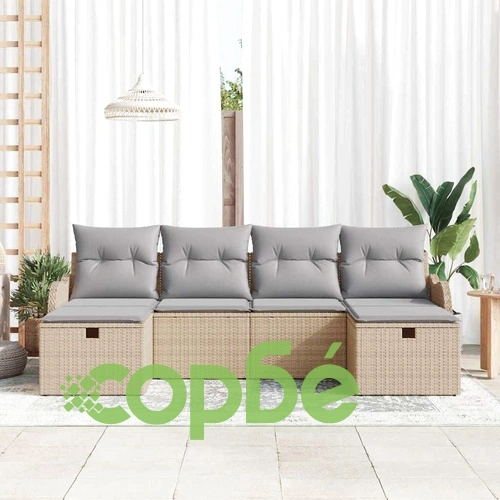 Градински комплект софа от полиратан 6 части с възглавници бежово и светлосиво 231x117x85 см ➤ топ цена ➤ sorbe.bg