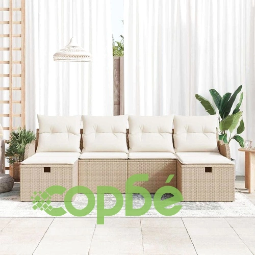 Градински комплект мебели от полиратан 6 части с възглавници бежово и кремаво ➤ топ цена ➤ sorbe.bg