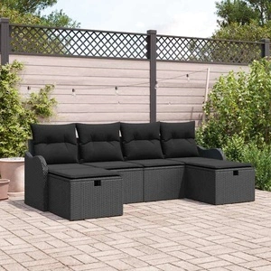 Градински комплект мебели 6 части черен полиратан 231x117x85 см