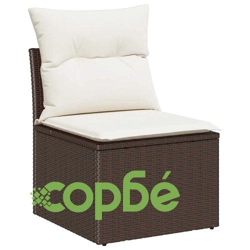 Градински комплект мебели от полиратан 8 части с възглавници кафяво и кремаво ➤ топ цена ➤ sorbe.bg