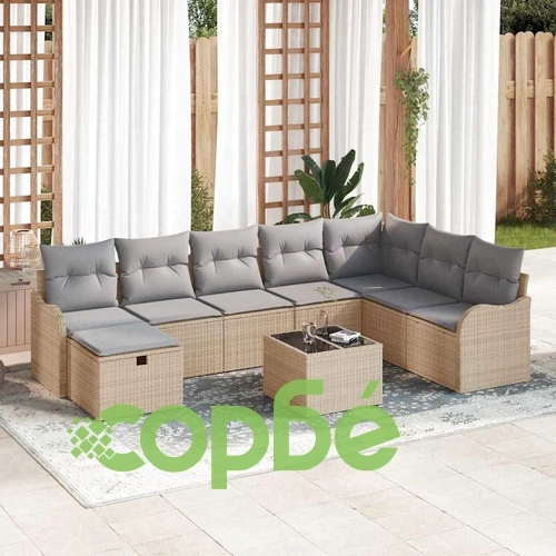 Градински комплект мебели от полиратан 9 части с възглавници бежово и светлосиво ➤ топ цена ➤ sorbe.bg