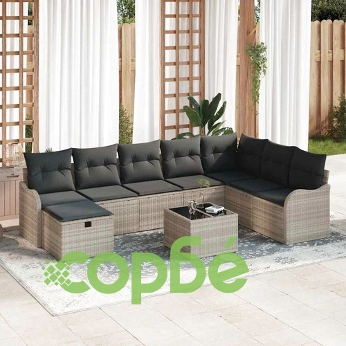 Градински диван комплект 9 части полиратан светлосив 287.5 x 177.5 x 85 см ➤ топ цена ➤ sorbe.bg