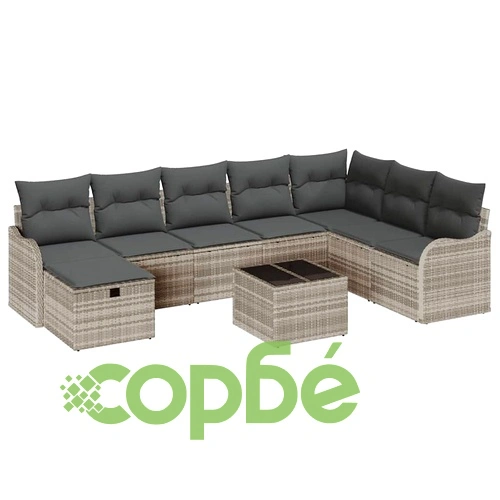 Градински диван комплект 9 части полиратан светлосив 287.5 x 177.5 x 85 см ➤ топ цена ➤ sorbe.bg