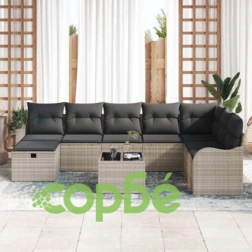 Градински диван комплект 9 части полиратан светлосив 287.5 x 177.5 x 85 см ➤ топ цена ➤ sorbe.bg