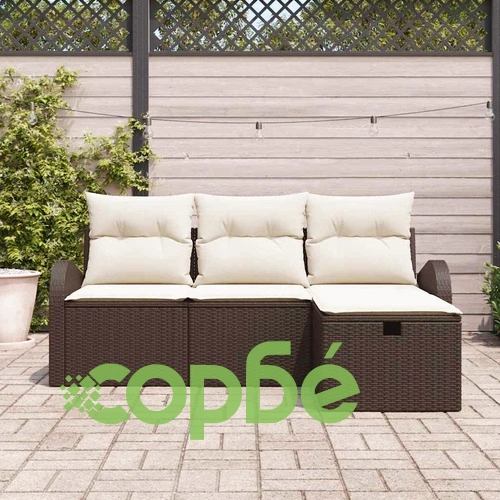 Градински комплект от полиратан с възглавници 4 части кафяв и кремав 179x117x85 см ➤ топ цена ➤ sorbe.bg
