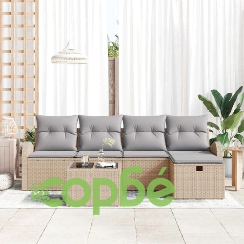 Градински комплект от полиратан с възглавници 6 части бежов и светлосив 234x117x85 см ➤ топ цена ➤ sorbe.bg