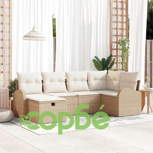 Градински комплект мебели 6 части с възглавници от полиратан бежово и кремаво 234x124x85 см ➤ топ цена ➤ sorbe.bg