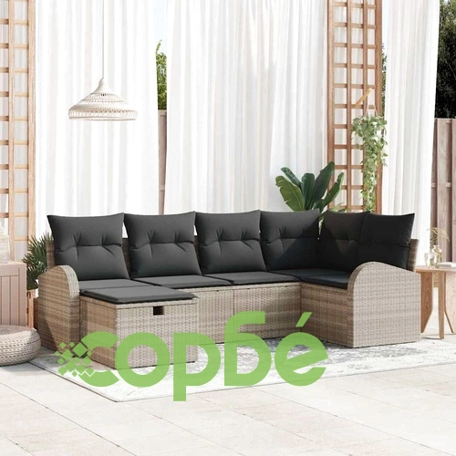 Градински комплект мебели 6 части от полиратан светлосив 234x124x85 см ➤ топ цена ➤ sorbe.bg