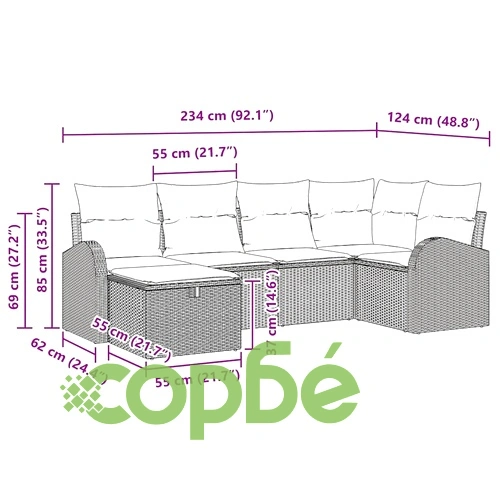 Градински комплект мебели 6 части от полиратан светлосив 234x124x85 см ➤ топ цена ➤ sorbe.bg