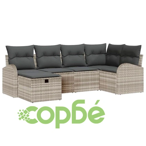 Градински комплект мебели 6 части от полиратан светлосив 234x124x85 см ➤ топ цена ➤ sorbe.bg