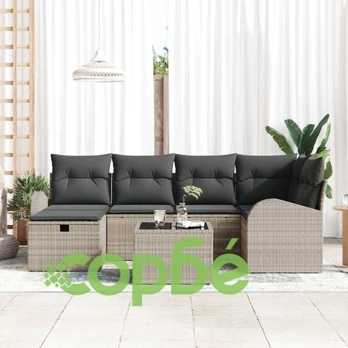 Градински комплект софа 7 части полиратан светлосиво 234x124x85 см ➤ топ цена ➤ sorbe.bg