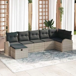 Градински диван комплект 7 части от полиратан светлосив 289x124x85 см