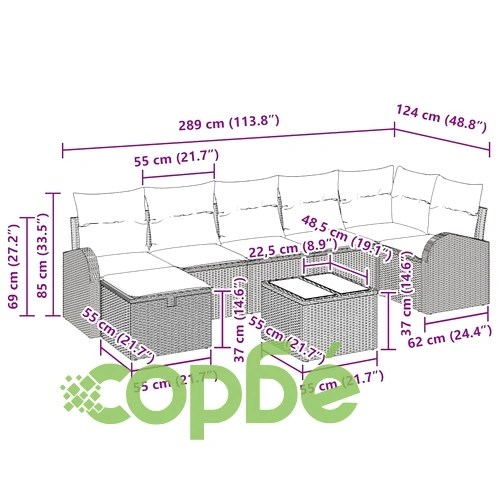 Градински комплект мебели 8 части полиратан светлосив 289x124x85 см ➤ топ цена ➤ sorbe.bg