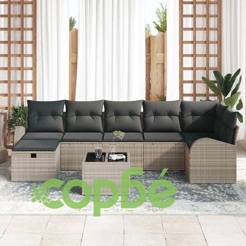 Градински комплект мебели 8 части полиратан светлосив 289x124x85 см ➤ топ цена ➤ sorbe.bg