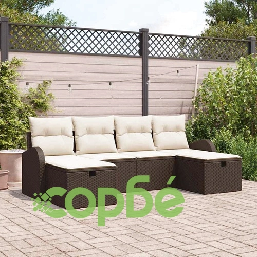 Градински комплект мебели от полиратан 6 части с възглавници кафяв и кремав ➤ топ цена ➤ sorbe.bg