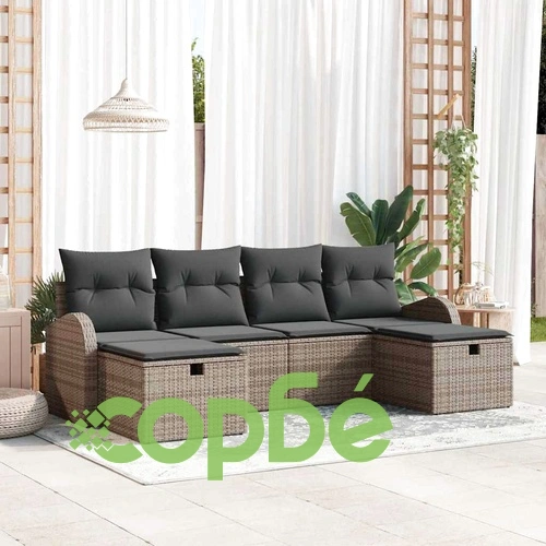 Градински комплект мебели 6 части полиратан сив 234x117x85 см с възглавници ➤ топ цена ➤ sorbe.bg