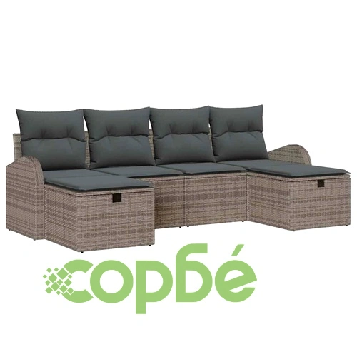 Градински комплект мебели 6 части полиратан сив 234x117x85 см с възглавници ➤ топ цена ➤ sorbe.bg