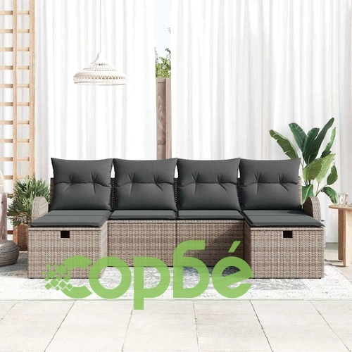 Градински комплект мебели 6 части полиратан сив 234x117x85 см с възглавници ➤ топ цена ➤ sorbe.bg