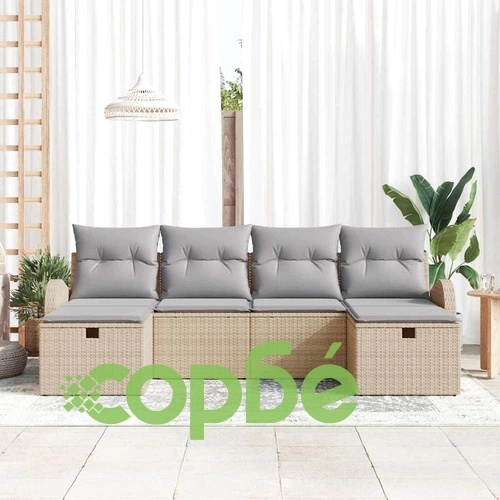 6-елементен градински комплект диван с възглавници от полиратан бежов и светлосив ➤ топ цена ➤ sorbe.bg