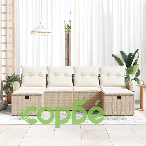 Градински комплект мебели от полиратан 6 части с възглавници бежов и кремав 234x117x85 см ➤ топ цена ➤ sorbe.bg