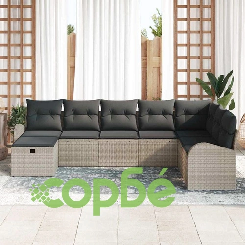 Градински комплект от 8 части полиратан светлосив 289x179x85 см с възглавници ➤ топ цена ➤ sorbe.bg