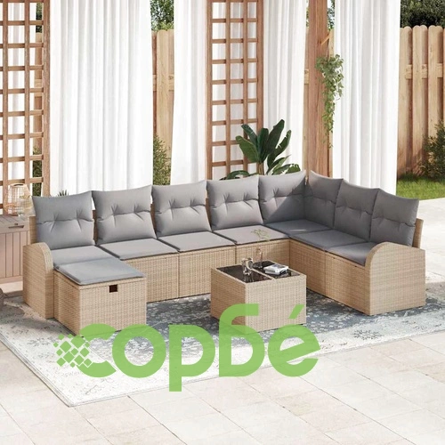 Градински комплект мебели от полиратан 9 части с възглавници бежово и светлосиво ➤ топ цена ➤ sorbe.bg
