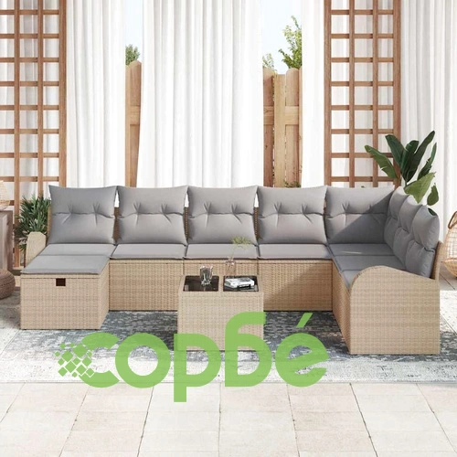 Градински комплект мебели от полиратан 9 части с възглавници бежово и светлосиво ➤ топ цена ➤ sorbe.bg
