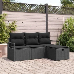 Градински комплект мебели 4 части черен полиратан 175x117x85 см
