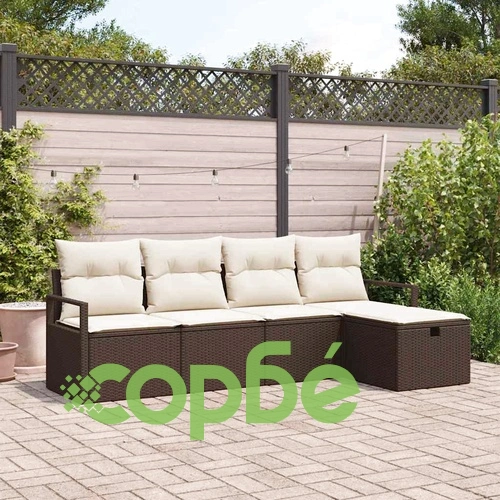 Градински диван комплект 5 части с възглавници полиратан кафяво и кремаво 230x117x85 см ➤ топ цена ➤ sorbe.bg