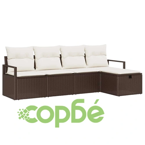 Градински диван комплект 5 части с възглавници полиратан кафяво и кремаво 230x117x85 см ➤ топ цена ➤ sorbe.bg