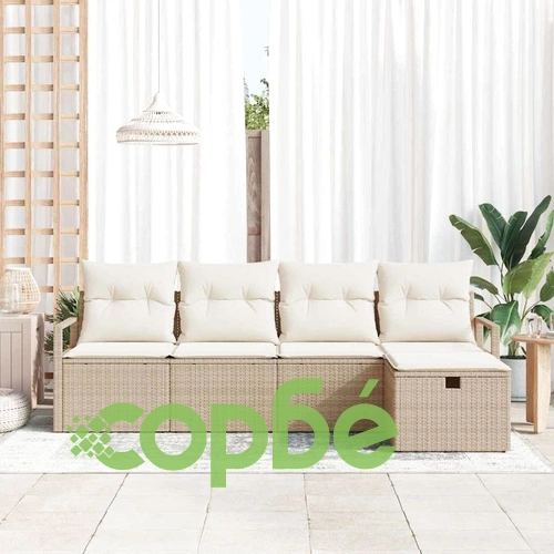 5-частен градински диван комплект с възглавници от полиратан бежово и кремаво 230x117x85 см ➤ топ цена ➤ sorbe.bg